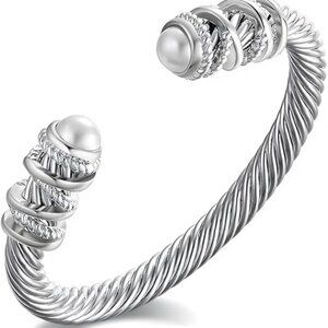 Elegant Twisted Cable Bangle Bracelet for Women - Open Cuff Classic Jewelry